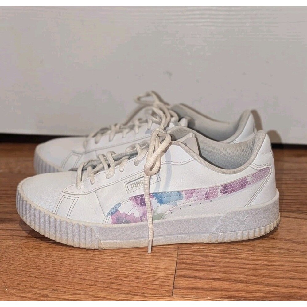 Puma Carina Tie Dye Purple Blue Watercolor Soft Foam Athletic Shoes Sneakers 8.5